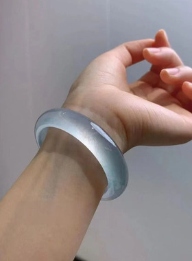 天然独龙玉冰种蓝钢翡翠色国风浅蓝玉镯库里蓝蓝水湖水蓝手镯正品