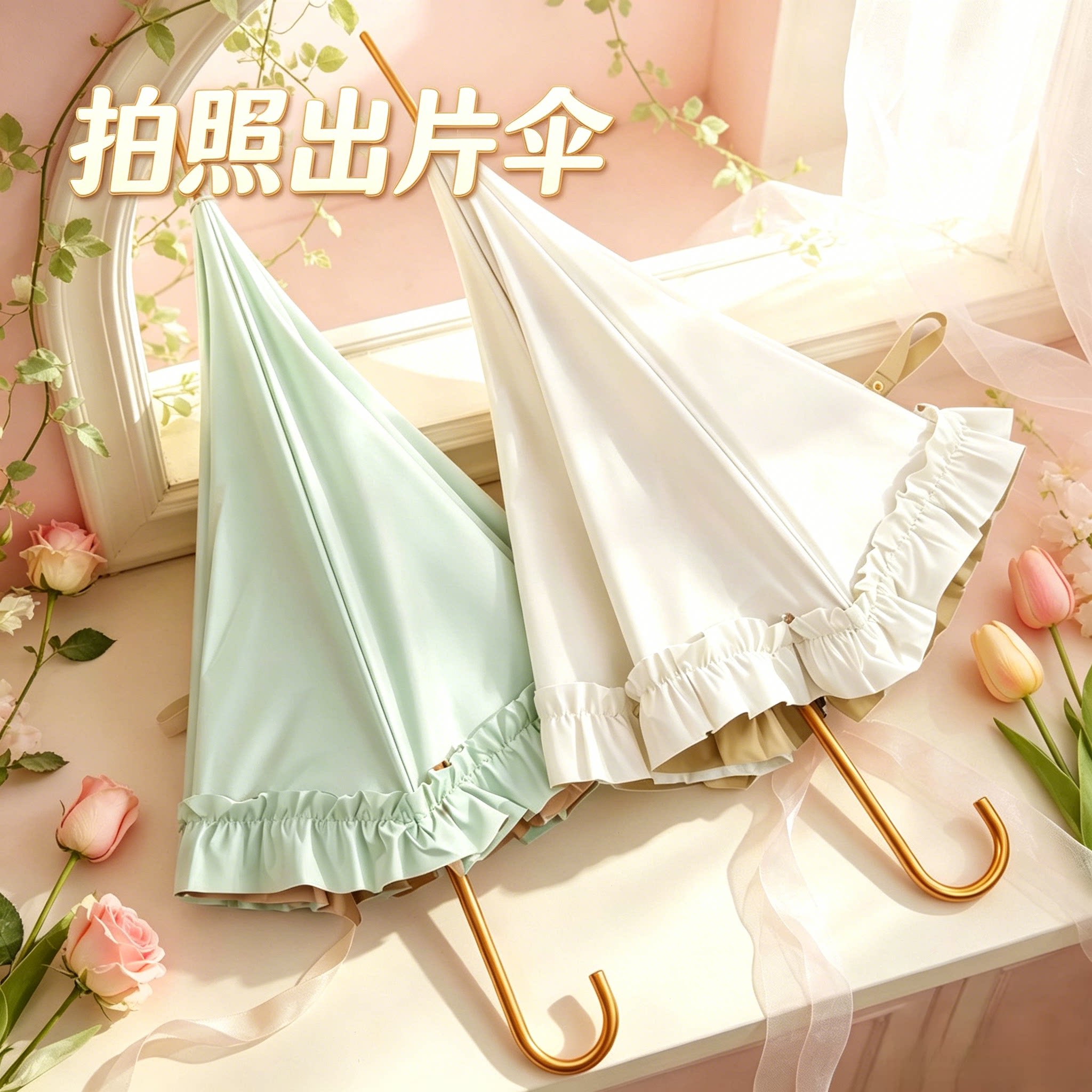 法式花边公主伞拍照长柄雨伞两用