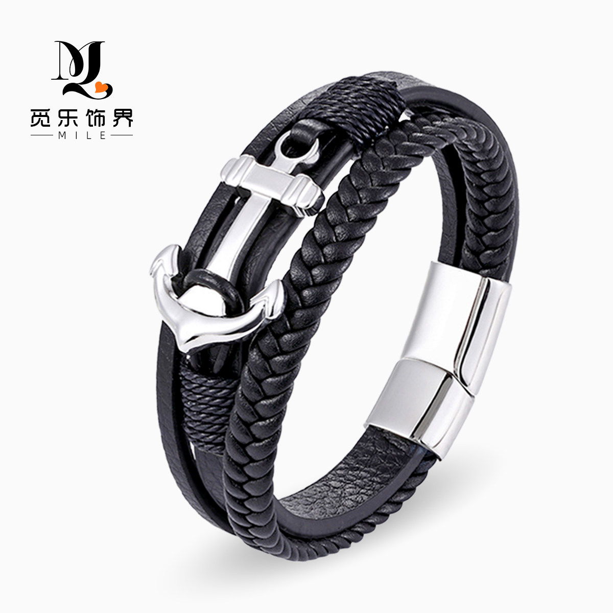 欧美船锚不锈钢复古皮手环