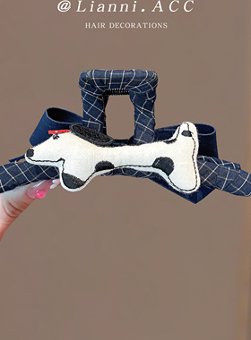 韩版AB面可爱小狗蝴蝶结抓夹女高级感后脑勺盘发鲨鱼夹发夹头饰品