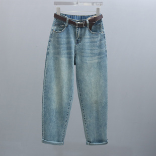 半松紧腰宽松哈伦裤 百搭复古老爹裤 2025新款 女牛仔裤 显瘦时尚 春款