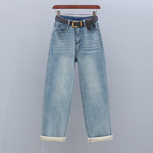 冬季 弹力哈伦裤 加绒加厚显瘦高腰牛仔裤 宽松老爹裤 2025年新款 韩版