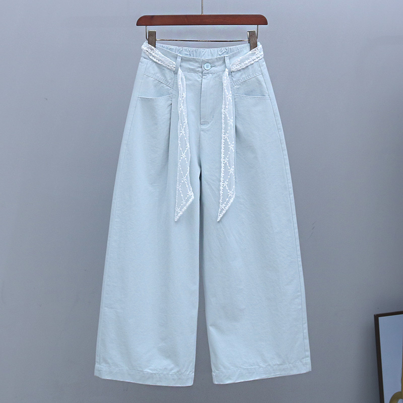 夏季薄款宽松显瘦休闲裤2025年新款半松紧腰简约时尚女阔腿九分裤