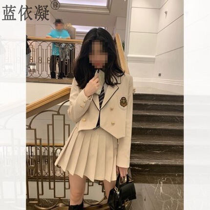 秋冬新款学院风韩系感显瘦洋气西装制服百褶裙两件套女