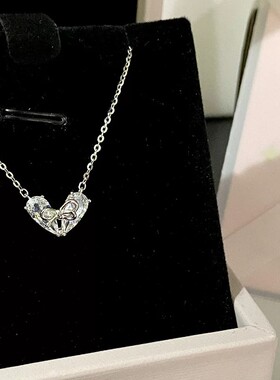 海爱心锆石蝴蝶结立体通体925纯银甜美轻奢锁骨链项链不掉色