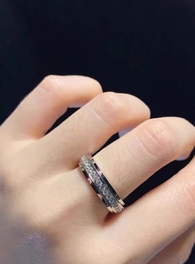 镀玫瑰金可转动招财转运戒指女时尚钛钢食指戒欧美新款潮网红指环