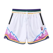 湖人勇士球裤 男运动复古刺绣双层速干闪电四分五分裤 篮球短裤 美式