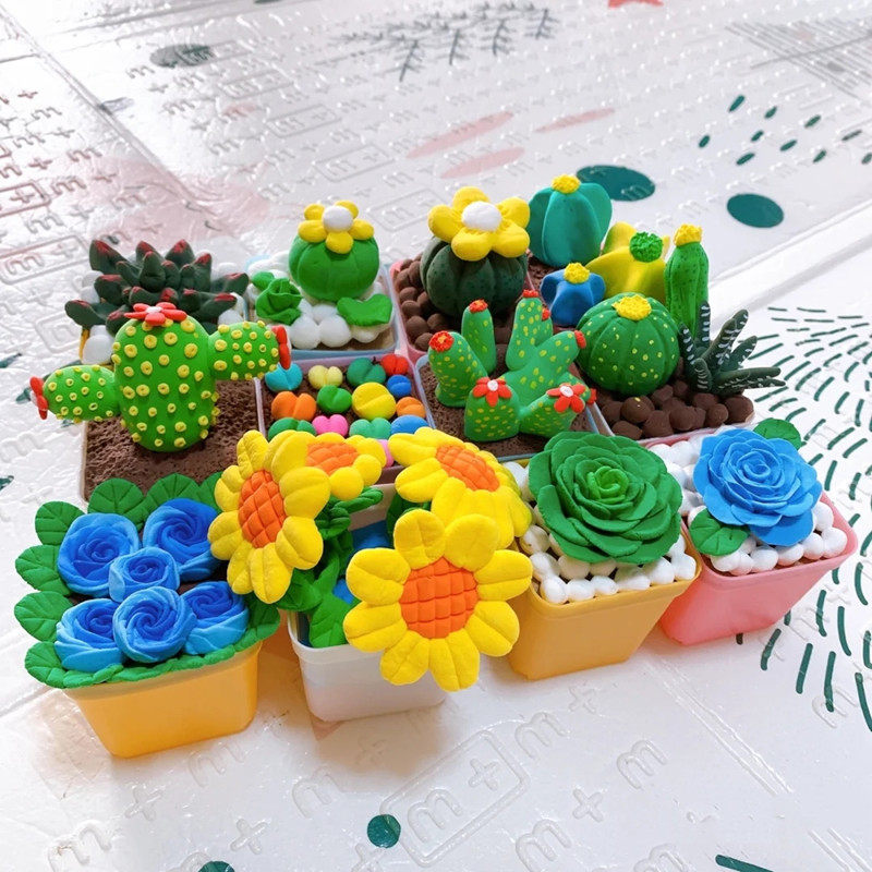 超轻粘土植树节花盆植物太空泥幼儿手工diy材料包彩泥工具儿童