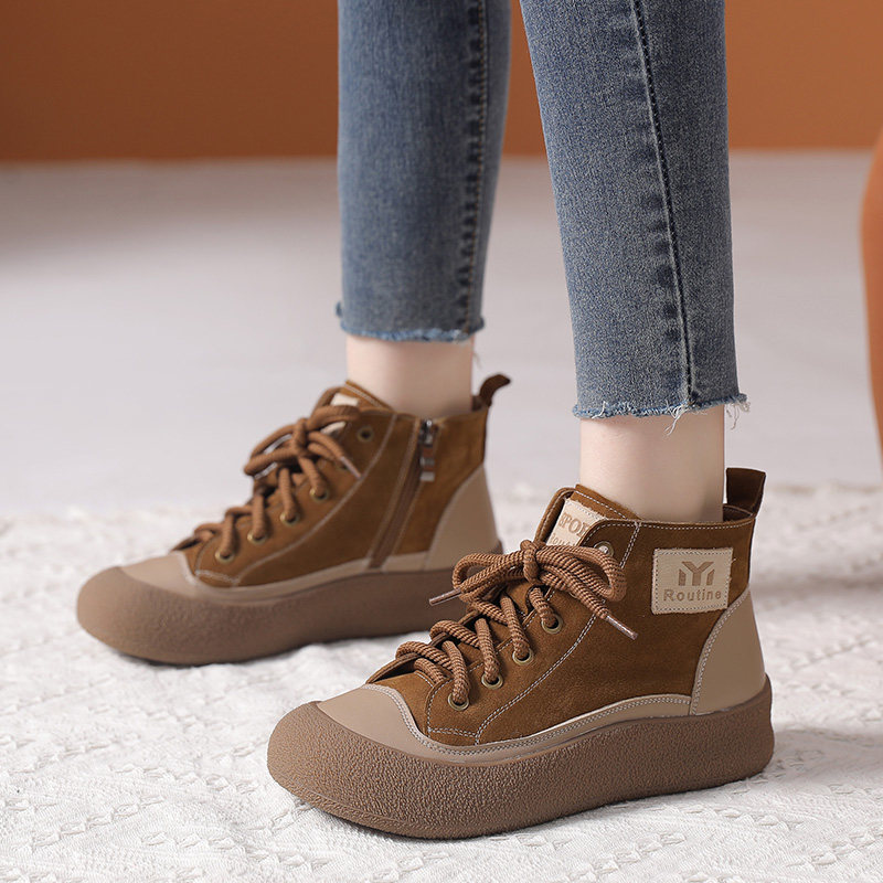 41一43新款秋冬特加肥宽鞋真皮胖脚平底防滑大码休闲系带女短靴子,女鞋,时装靴,淘宝优惠券,粉丝福利购,淘宝优惠卷