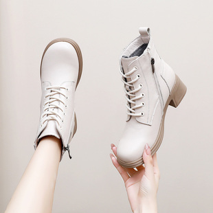 马丁靴小码3233真皮短靴女秋冬新款粗跟软底皮靴子舒适裸靴瘦瘦靴