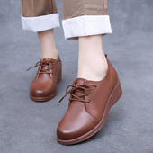 妈妈女单鞋 41一43秋冬新款 脚宽胖外穿肥爆超软坡跟品牌真皮加大码