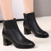 女靴41一43中跟冬季 百搭真皮马丁靴2025新款 大码 42妈妈软牛皮短靴