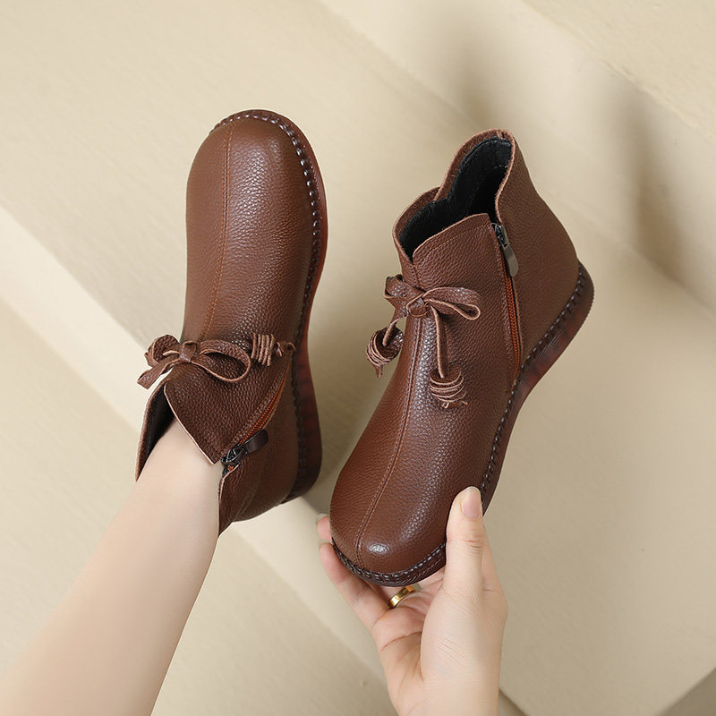 真皮平底短靴女新款软底中老年妈妈鞋加绒保暖棉靴春季大码单皮靴,女鞋,时装靴,淘宝优惠券,粉丝福利购,淘宝优惠卷