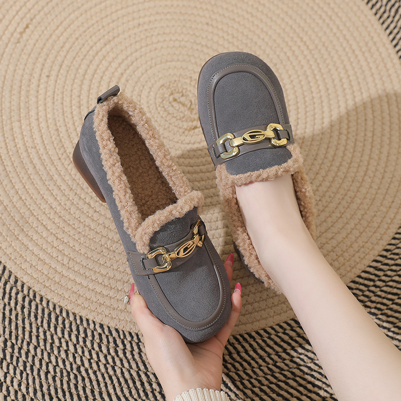 棉鞋玲峰真皮有大码平底加绒