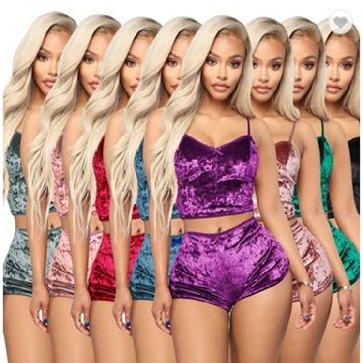 Sexy V-Neck Slim Lingerie Multicolor Two-Piece SetV领睡衣