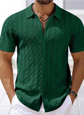 短袖男装欧美时尚针织T恤男士休闲纽扣开衫POLO衫Men's T-shirt