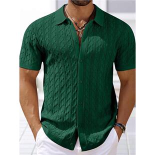 针织T恤男士 休闲纽扣开衫 男装 shirt 欧美时尚 Men 短袖 POLO衫