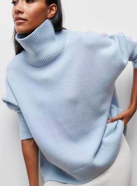 欧美女装新款宽松高领秋冬毛衣 Loose fitting high neck sweater