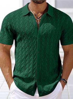 短袖男装欧美时尚针织T恤男士休闲纽扣开衫POLO衫Men's T-shirt