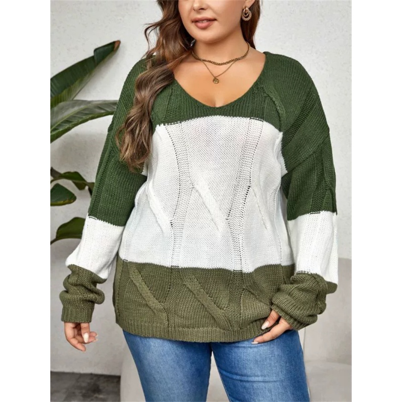 fashion women sweater plus size ladies tops V领大码宽松毛衣
