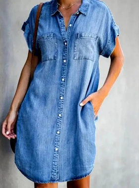 2025summer jean women party dresses ladies denim shirt dress