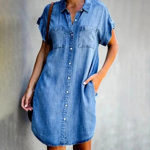 2025summer jean women party dresses ladies denim shirt dress