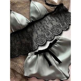 Bra Briefs 睡衣套装 蕾丝V领文胸三角裤 Neck Set Lace Pajama