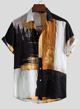 Summer Shirts Men Blouse Tops Linen Hawaii Shirt Mens 男衬衫