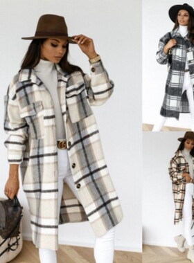 Autumn winter long sleeved plaid print women shirt jacket 女