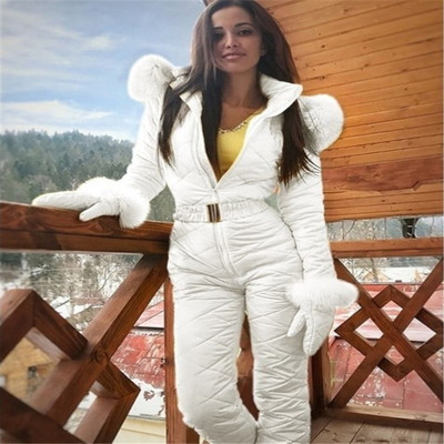 Fashion Zipper Women Ski Coat Hoodie Outdoor Sport jumpsuit