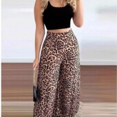 Print Wide Pants Tank Leg Leopard 背心豹纹阔腿裤 Set Top 套装