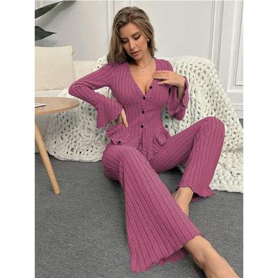 欧美时尚长袖长裤家居服睡衣套装女 Homewear Pajamas Set Women