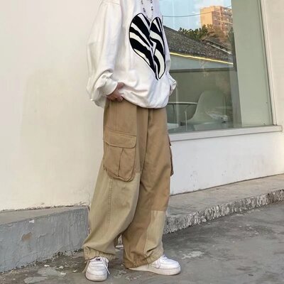 Baggy Black Cargo Pants for Men Khaki Trousers Loose Casual