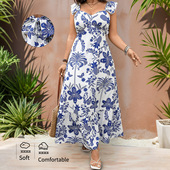 size ladies Summer Plus women dress slip skirt碎花长连衣裙女