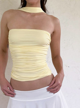 Solid color neck and strapless sexy vest纯色挂脖抹胸性感背心