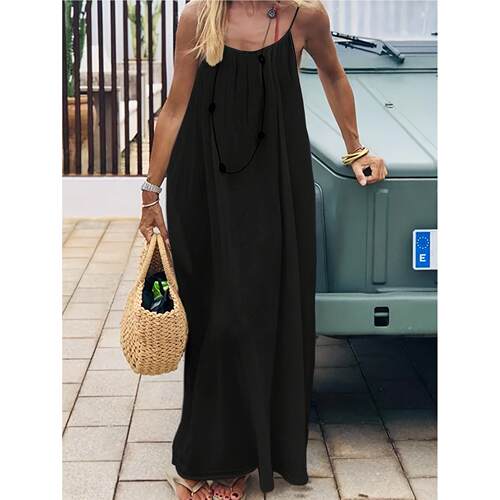 欧美大码女士吊带露背宽松家居服连衣裙休闲长裙Lazy loose dress