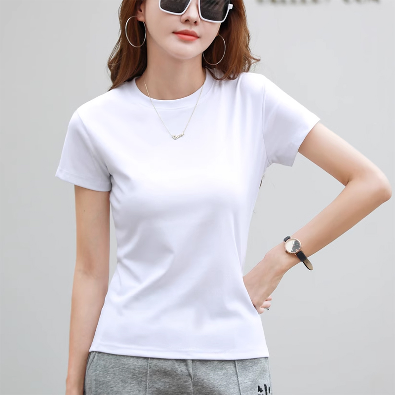 白色短袖t恤女装正肩2025新款夏季纯色圆领修身显瘦体恤衣服上衣