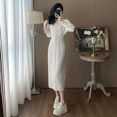POLO领衬衫连衣裙女春秋冬装网红白领微胖小个子轻奢直筒长款长裙