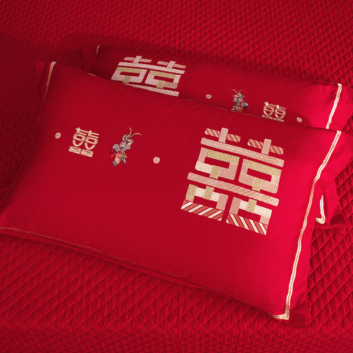 婚庆大红刺绣枕套一对装陪嫁