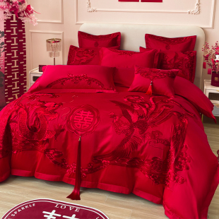 婚庆四件套婚嫁新婚床品刺绣被套红色结婚礼婚房婚床喜庆绣花套件
