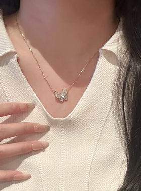 s925纯银满钻蝴蝶项链女轻奢高级感锁骨链配饰送女友礼物2026新款