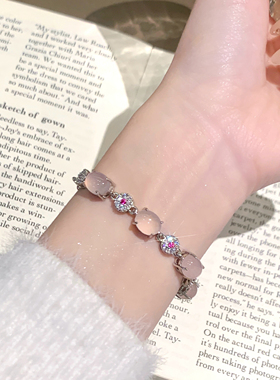 原创设计s925纯银天然粉玉髓玛瑙手链女轻奢小众高级感手串送女友