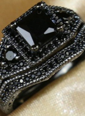 华杰    wish跨境电商货源黑锆石镀黑金套戒欧美流行时尚订婚饰品