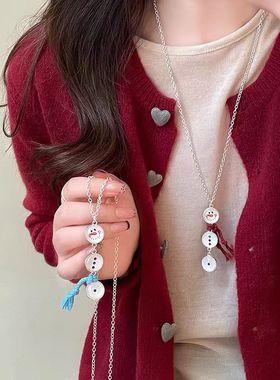 冬日小雪人~可爱卡通圣诞雪人围巾项链新款秋冬毛衣链卫衣链