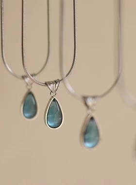 人鱼的眼泪~气质小众百搭蓝水滴吊坠项链女时尚轻奢感锁骨链