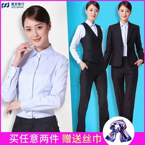 浦发银行女士行服工作服衬衫长短袖衬衣工装制服男款浦发条纹衬衫