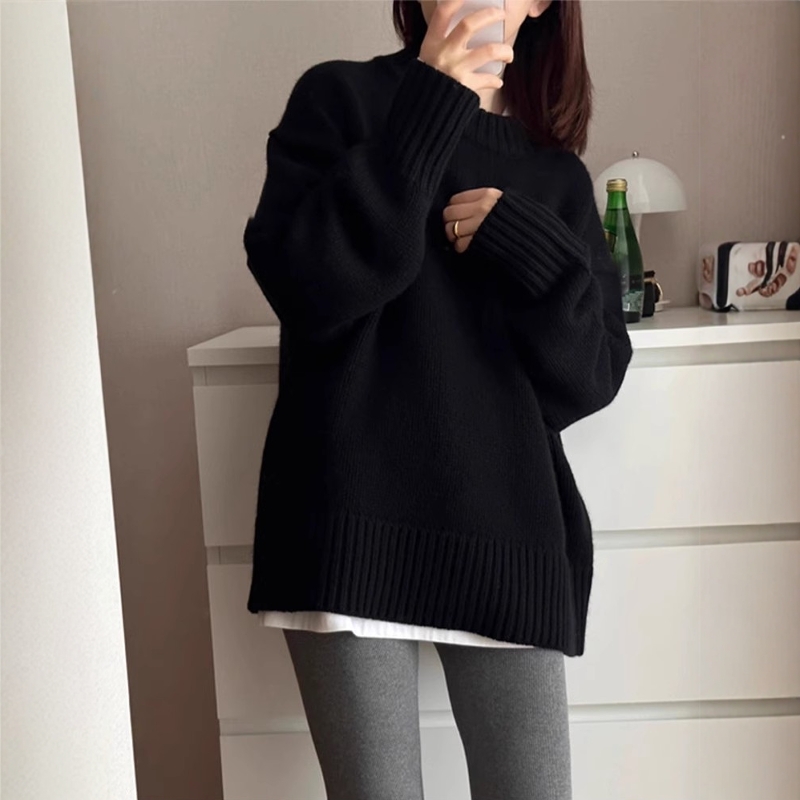 100%纯山羊绒毛衣女圆领加厚