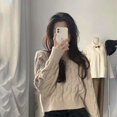 山羊绒毛衣女加厚小个子短款