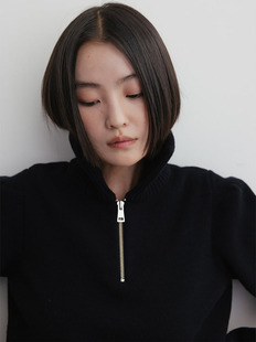 100%山羊绒毛衣女短款加厚秋冬新款半拉链宽松显瘦套头针织打底衫