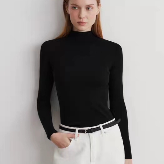 100%纯山羊绒半高领针织打底衫女